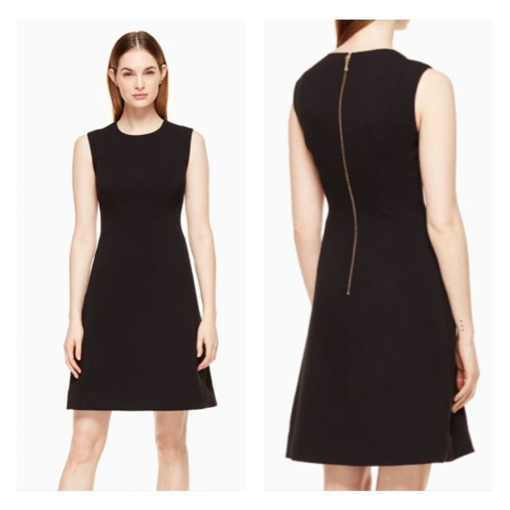 Kate spade black sleeveless rear gold zipper A-line dress size 2